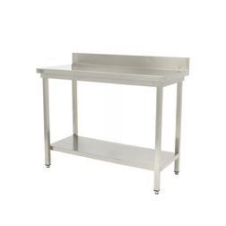 Stålbord m/ hylde og bagkant 70x140