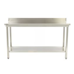 Stålbord m/ hylde og bagkant 70x180