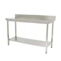 Stålbord m/ hylde og bagkant 70x180