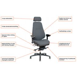 24 timers kontorstol Be-Ge 852, grå