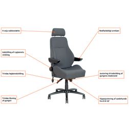 24 timers kontorstol Be-Ge 9080, grå