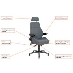 24 timers kontorstol Be-Ge 9080 HD, grå