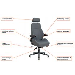 24 timers kontorstol Be-Ge 9080 HD KLG, grå