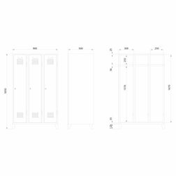 Omklædningsskab UniCabin 3 rum, Mørkegrå