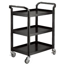 Rullebord i plast 3 hylder, sort. 48x85x100h cm. Søjler i sort