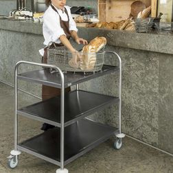 Rullebord 3 hylder, stor. Rustfri