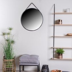 Spejl med PU-strop Ø60 cm, sort