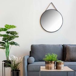 Spejl med PU-strop Ø60 cm, sort