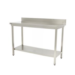 Stålbord m/ hylde og bagkant 70x160