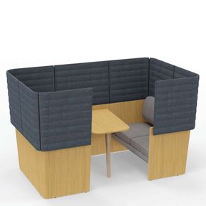 Akustik sofa Wood, med bord og plads til 4 personer, mørkeblå