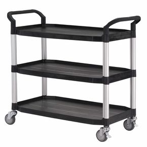 Rullebord i plast 3 hylder, 52x110x102h cm. Alu søjler