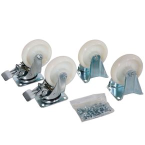 Hjulsæt i nylon, hvid. 4 stk. m. bremse