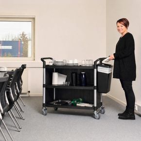 Afrydningsvogn med spand, 3 hylder, sort