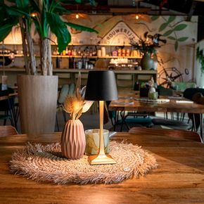 Genopladelig bordlampe Securit Roma, gylden/sort