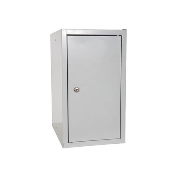 Smårumsskab i stål, lysegrå. Højt