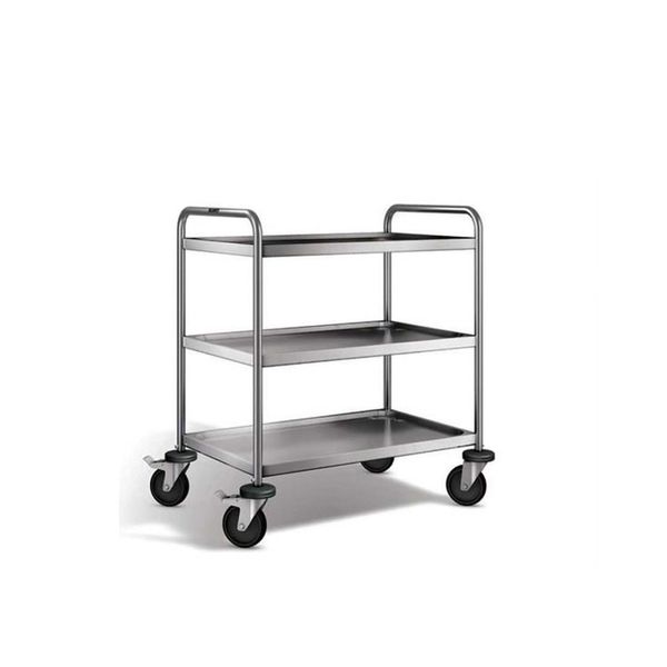 Rullebord m. 3 hylder, rustfri. Blanco.