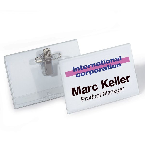 Navneskilt m nål/klemme 40x75 mm 50 stk.