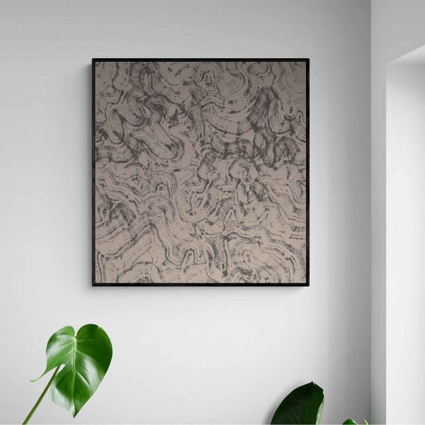 Akustik billede Brun bølge kaligrafi 114x120 cm