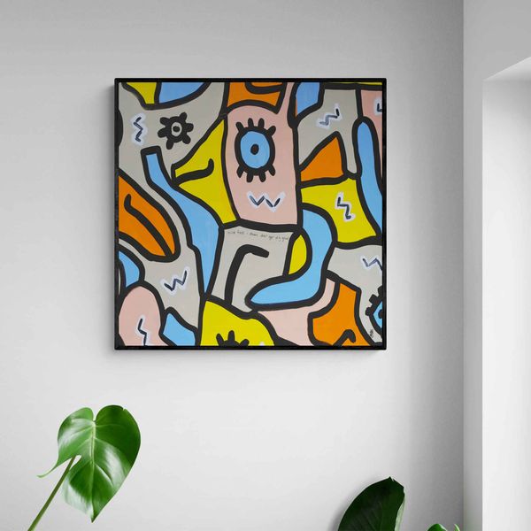 Akustik billede Be F*cking Happy 60x60 cm