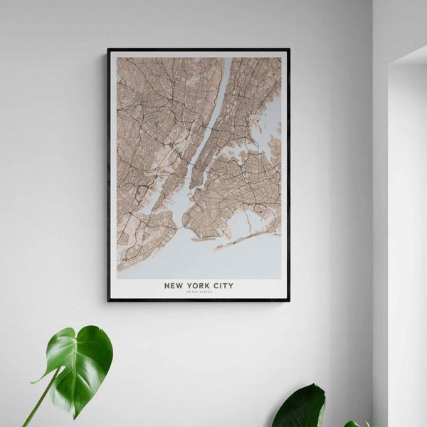 Akustik billede New York kort 80x114 cm