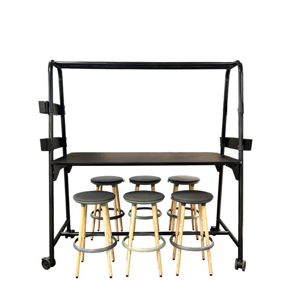 Højbord m. 6 stole, sort